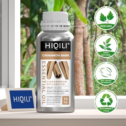 HIQILI Cinnamon Essential Oil for Candle, Spary & Diffuser - 100% Pure Natural - Indoor and Outdoor