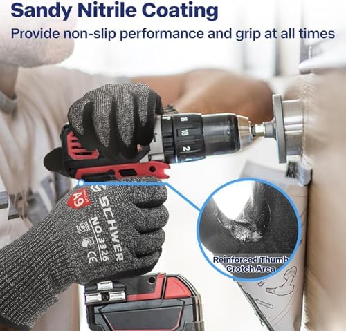 Schwer ProGuard Highest Level Cut Resistant Work Gloves PR3326 for Extreme Protection,ANSI A9 Cut Gloves with Reinforced Thumb, Non Slip, Breathable, Durable, Touch-screen, Non PFAS, Black 1 Pair(L)