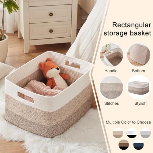 OIAHOMY Large Blanket Basket, 22”x17”x12” Rectangle Woven Baskets, Nursery Blanket Storage Living Room, Toy Storage With Handle, Large Baskets for Organizing-Gradient Yellow