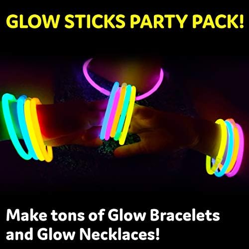 PartySticks Glow Sticks Party Supplies 200pk - 8 Inch Glow in the Dark Light Up Sticks Party Favors, Decorations, Neon Party Necklaces and Bracelets with Connectors