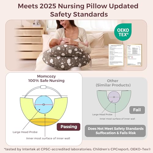 Momcozy Original Nursing Pillow for Breastfeeding-Pioneering Safety Fence- Wider Feeding Pillows for More Support for Mom & Baby- Easier Nursing & Hand Free- Fit for All, Removable Cotton Cover