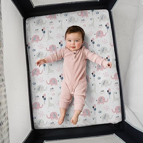 Pack n Play Sheets, BROLEX 2 Pack Mini Crib Sheets,Stretchy Portable Fitted Playard Sheet Set, Convertible Playard Mattress Cover,Ultra Soft Breathable Material,Elephant Rabbit