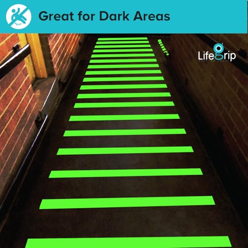 LifeGrip Anti Slip Traction Tape with Glow in Dark Green, 2 Inch x 38 Feet - Best Grip, Friction, Abrasive Adhesive for Stairs, Tread Step, Indoor and Outdoor, Luminous Green (2 inch X 38 feet)