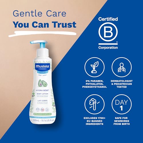 Mustela Hydra Bebe Body Lotion - Daily Moisturizing Baby Lotion with Natural Avocado, Jojoba & Sunflower Oil – Various Sizes