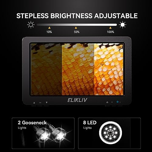 Elikliv 1200X Digital Microscope 7'' Screen, 1080P Coin Magnifier with 12MP Camera Sensor, 10 LED Lights - Microscope for Adults, Windows/Mac OS Compatible, Model EDM9