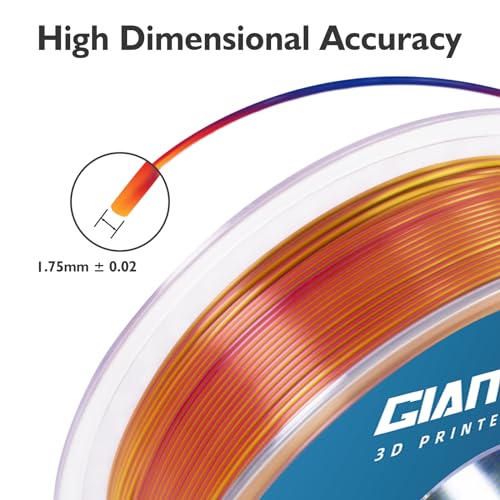 GIANTARM Tri-Colors Silk Pla Filament, 3D Printer Filament 1.75mm +/-0.02mm, 1Kg (2.2lbs) Spool, Vacuum Packaging (Red+Yellow+Blue)
