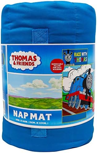 Jay Franco Thomas & Friends Racing Thomas Nap Mat - Built-in Pillow and Blanket - Super Soft Microfiber Toddler/Children's Bedding, Age 3-5