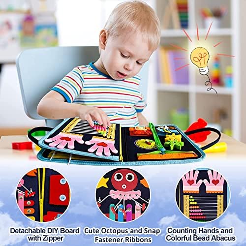 Gojmzo Busy Board Montessori Toys for Toddler Boys & Girls Gifts, Sensory Toys for Toddlers, Educational Travel Preschool Activities Learning Alphabet Count Fine Motor Skills