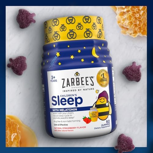 Zarbee's Children's Sleep Gummies with Melatonin, Non-Habit Forming Children's Sleep Gummies Work with Natural Sleep Cycles to Promote Peaceful Sleep, Drug-Free, Natural Strawberry, 60 ct (Pack of 2)
