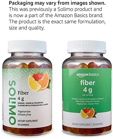 Amazon Basics (previously Solimo Fiber 4g Gummy - Digestive Health, Supports Regularity, Orange, Lemon & Strawberry, 90 Gummies (2 per Serving) (Pack of 2)