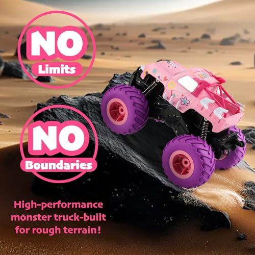 Threeking 1:16 Waterproof Pink RC Monster Truck Toys Amphibious Remote Control Car Pickup 4WD All-Terrain Toy Gift for Girls Ages 6 7 8 9 10 11 12 Durable Off-Road Fun for Indoor & Outdoor Play