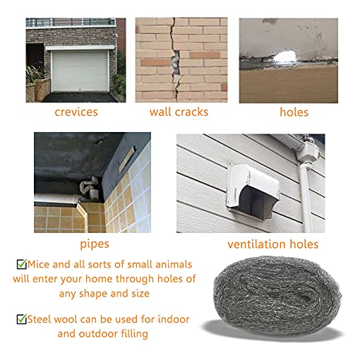 Steel Wool Fill Fabric DIY Kit, Steel Wool for Mice Control Away from Holes/Siding/Pipeline/Vents in House, Hardware Cloth Coarse Wire Wool Hardware Cloth, 3 Pack × 10FT