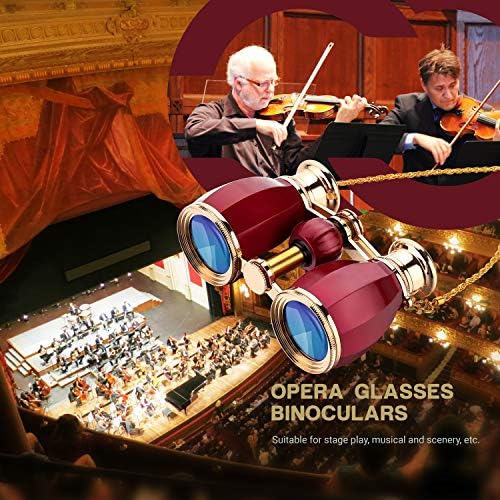 ESSLNB Opera Glasses Binoculars for Women Adults 4X30mm Theater Glasses Compact Binoculars for Theater and Concerts Antique with Case Removable Chain (Red)