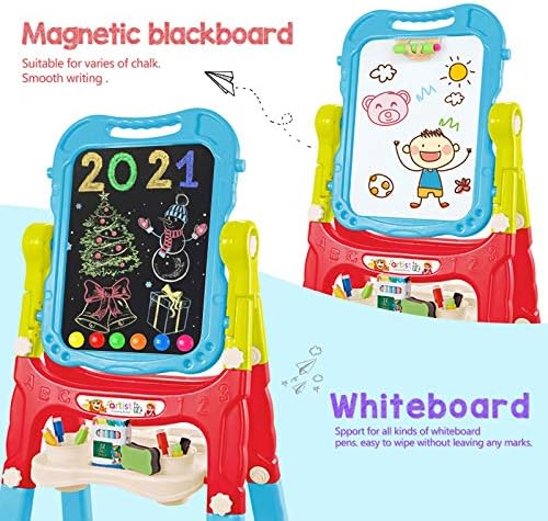 Easel for Kids,Rotatable Double Sided Adjustable Standing Art Easel with Painting Accessories for Toddlers Boys and Girls-Blue