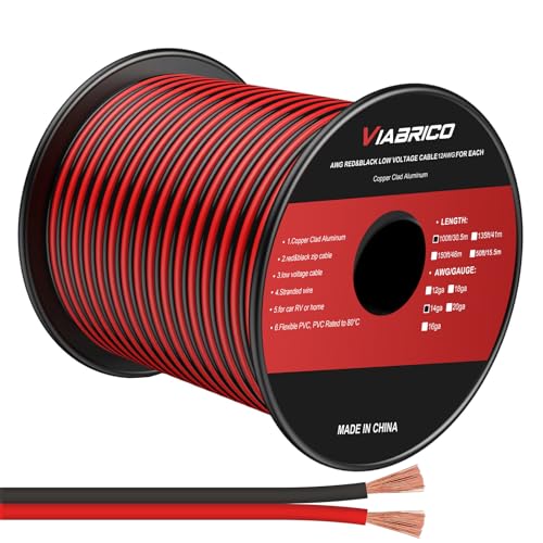 14AWG 100FT Electrical Wire Cable 2 Conductors Red Black Cable Hookup LED Lighting Strips Flexible Wire Extension Cord 14 Gauge Copper Clad Aluminum Copper Wire 12V/24V DC Cable
