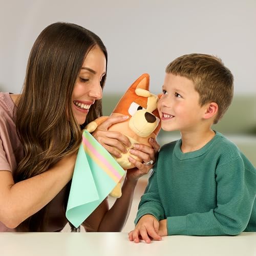 BLUEY Sleepy Time Bingo 13" Plush with Blanket, Press Bingo's Tummy to Hear 7 Phrases, Sing Along with Bingo to The Theme Song, So Soft Made with Deluxe Fabrics & Detailed Stitching | Amazon Exclusive