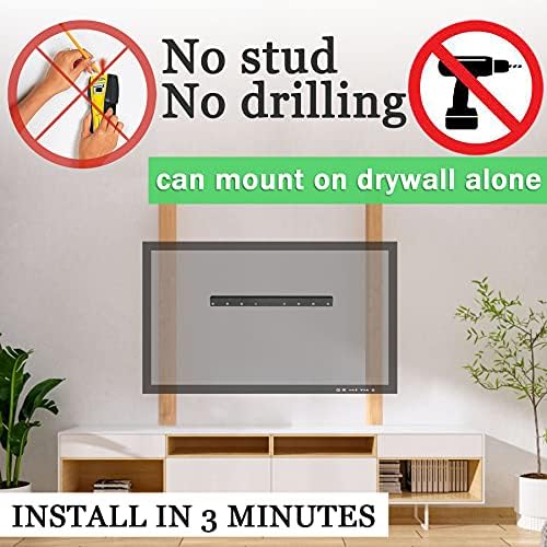 No Stud TV Wall Mount, Drywall Studless TV Hanger No Damage, No Drill, Non Screws, Dry Wall Flat Screen TVs Easy Install Bar Bracket fits VESA 12-55 inch TVs up to 99 lbs, Include Hardware Levels