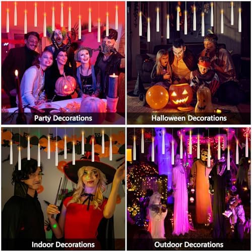 Floating Candles with Wand Remote, 20 Pcs Magic Halloween Hanging Candles, Flickering Warmer Light Flameless LED Candles with DIY Sticker, Battery Operated Halloween Decorations Gifts Indoor (20)