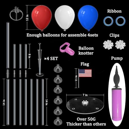 Red White and Blue Balloon Stand Centerpiece Table Decorations for 4th of July Father's Day Graduation Birthday Party Decorations(Red white blue set4)