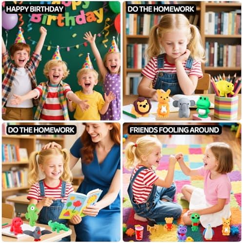 91Pcs Animal Erasers Desk Pets for Kids Animal Pencil Erasers Bulk Puzzle Eraser Toys Gifts for Classroom Prizes,Game Reward,Treasure Box,Easter Egg Fillers,Goodie Bag Stuffers,Party Favors