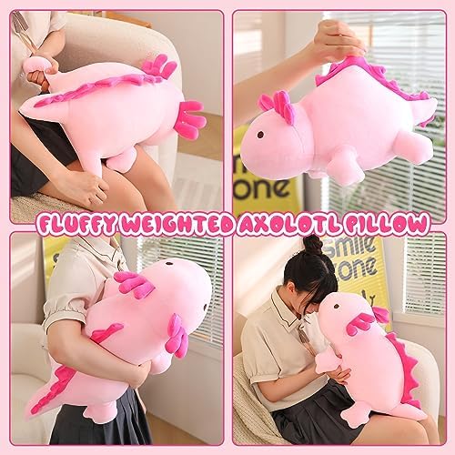 SQEQE Weighted Axolotl Plush Toy, Pink Axolotl Stuffed Animals Cute Plush Pillow, Cute Weighted Stuffed Animals Gifts for Girls & Boys Pink 13.8 Inch, 1.6 Lbs