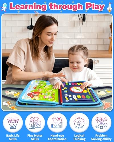 Gojmzo Busy Board Montessori Toys for Toddler Boy Birthday Gifts, Busy Book Sensory Toys for Toddlers, Learning Educational Toddler Travel Activities