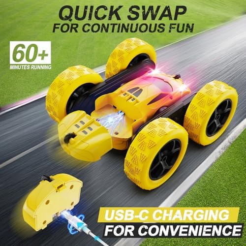Remote Control Car,RC Car Toys for 6-12 Year Old Boys, Off Road RC Stunt Car 4WD 360° Rotating Remote Control Car for Kids, Boys Girls Gifts for Birthday, Christmas Yellow