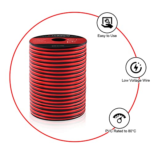 14AWG 100FT Electrical Wire Cable 2 Conductors Red Black Cable Hookup LED Lighting Strips Flexible Wire Extension Cord 14 Gauge Copper Clad Aluminum Copper Wire 12V/24V DC Cable