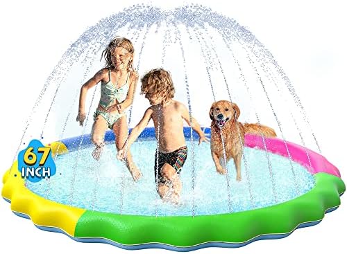VISTOP Non-Slip Splash Pad for Kids and Dog, Thicken Sprinkler Pool Summer Outdoor Water Toys - Fun Backyard Fountain Play Mat for Baby Girls Boys Children or Pet Dog (67 inch, Red&Yellow&Green&Blue)