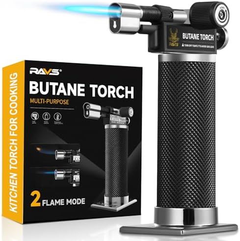 RAVS Butane Torch Lighter, DUAL Flame Mode Kitchen Torch, Refillable Cooking Torch Gun, Creme Brulee Torch Lighter, Blow Torch for Cooking, Welding, Mini Torch Soldering Torch, Butane is Not Included