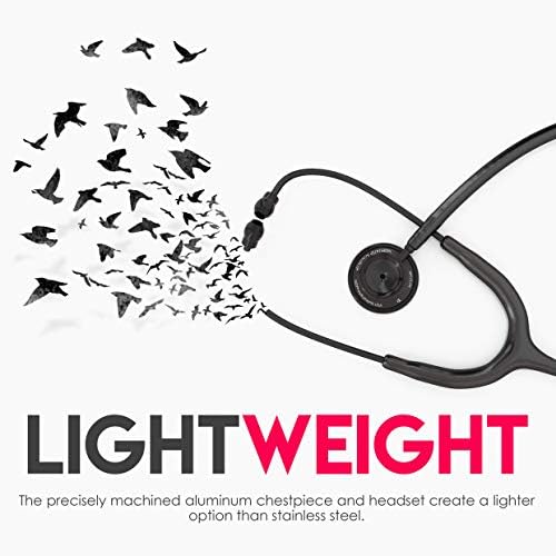 MDF Instruments, Acoustica Lightweight Stethoscope for Doctors, Nurses, Students, Home Health Use, Adult, Dual Head, Black Tube, Black Chestpiece-Headset, MDF747XPBO