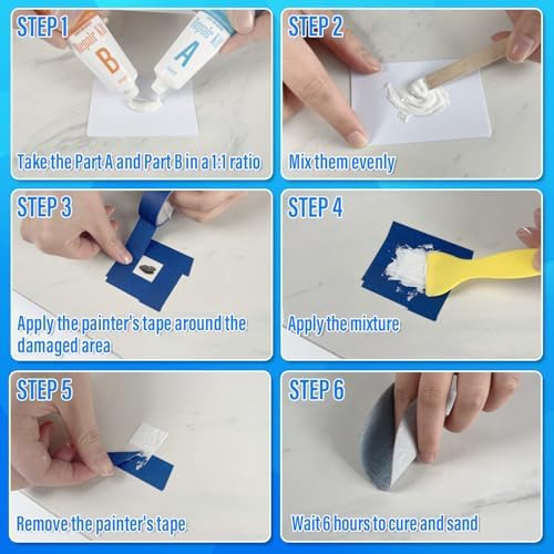 Tub Repair Kit White, Tub Chip and Bathtub Repair Kit for Enamel, Fiberglass, Acrylic, Porcelain, Patch and Repairs Chips, Crack, Scratches, Rust, Holes on Tubs, Toilet, Sink, Shower, Tray in Bathroom