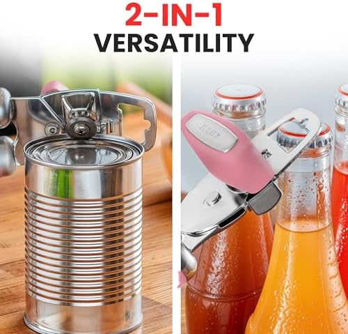 Zulay Kitchen Heavy Duty Stainless Steel Can Opener Manual with Bottle Opener - Rust Proof Manual Can Opener With Turn Knob & Soft Grip Handles
