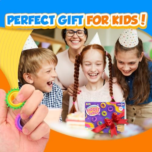 Fidget Toys Sensory Rings for Kids: 24 Pack Finger Rings - Quiet Stress Toys for Kids Autism Calming - Fun Fidgets for Classroom Prize Easter Stuffer
