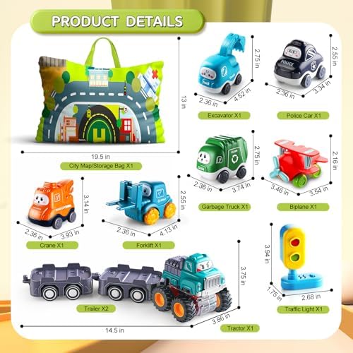 Big Cartoon Truck Car Toys for 1 Year Old Boy with Playmat/Storage Bag|Baby and Toddler Toys 12-18 Months & Age 1-2 with Trailor|1st Birthday Gift for 1 2 Year Old Boy