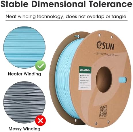 eSUN Matte PLA Filament 1.75mm, Matte 3D Printer PLA Filament, 1KG Spool 3D Printing Filament for 3D Printers, Paper Reel, Light Blue