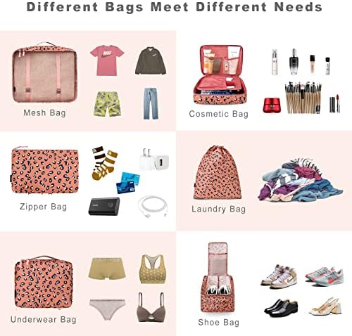 BAGAIL 8 Set Packing Cubes Luggage Packing Organizers for Travel Accessories-Pink Leopard