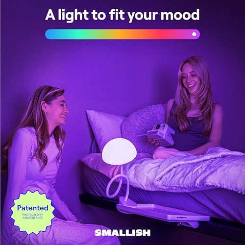 Shroommate Clip On Light and Bed Headboard Lamp, Bedside Table Lamp for Dorm, College Dorm Room Essentials, Night Light for Kids Nursery, Clip on for Desk, MultiColor LEDs, Adapter Included (White)