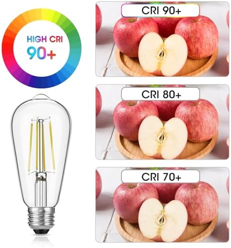 Vintage LED Edison Bulbs, 6W, Equivalent 60W, High Brightness Daylight 5000K, ST58 Antique LED Filament Bulbs with 90+ CRI, E26 Medium Base, Dimmable, Clear Glass, Pack of 6