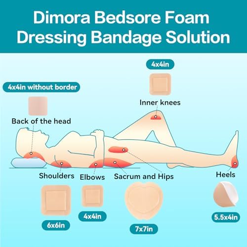 Dimora Wound Dressing Sacrum Foam Bandages Silicone Adhesive Border 7"x7" Waterproof Sacral Pads Absorbent Breathable Bed Sore Pressure Dressing