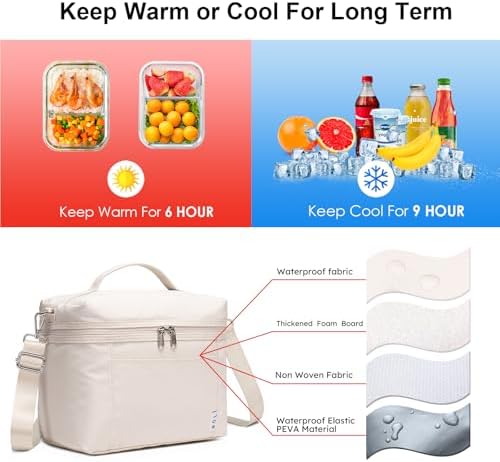 NOL Natural Organic Lifestyle Insulated Lunch Bags for Women Cooler Bag Lightweight Nylon Waterproof Lunch Box For Work(Medium, Cream