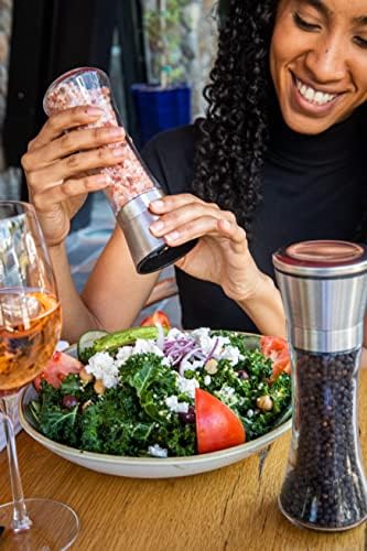 Home EC Premium Stainless Steel Sea Salt and Pepper Grinder Set of 2 - Adjustable Ceramic - Tall Glass Salt and Pepper Shakers - Kitchen Spice Mill W/Funnel & EBook