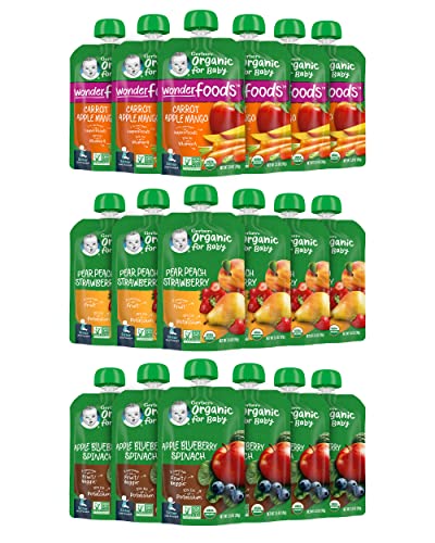 Gerber Organic 2nd Foods Baby Food, Fruit and Veggie Variety Pack, 3.5 oz Pouch (Pack of 18)