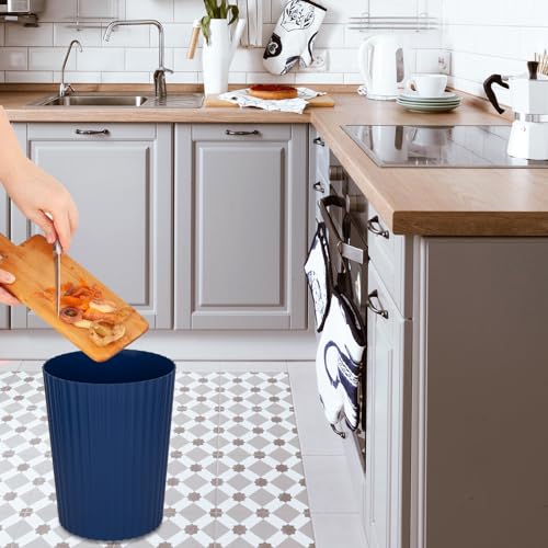 JiatuA Small Trash Can Plastic Wastebasket Round Garbage Container Bin for Bathroom, Kitchen, Bedroom, Home Office, College Dorm, Navy Blue 2 Pack