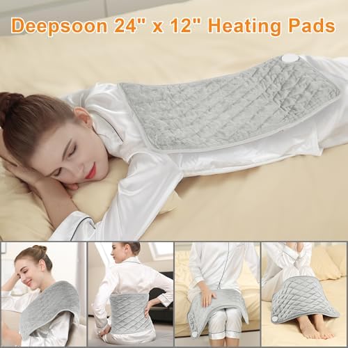 Weighted Heating Pad-Electric Heating Pads for Back,Neck,Abdomen,Moist Heated Pad for Shoulder,Knee,Hot Pad for Arms and Legs,Dry&Moist Heat & Auto Shut Off(Weighted Silver,12''×24'')