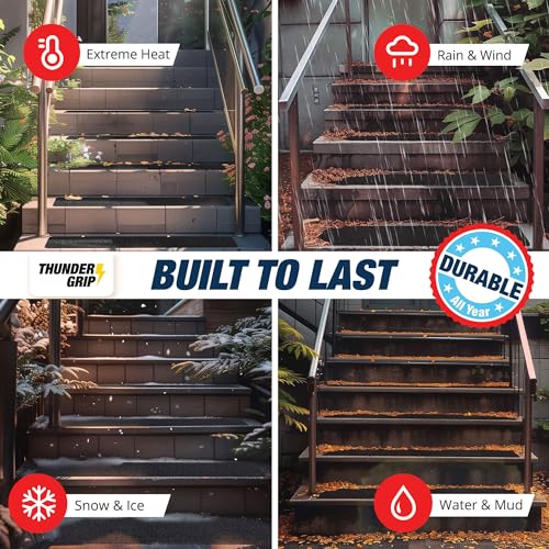 Outdoor Stair Treads Non Slip 30" x 6" - 12-Pack Weather Resistant Exterior Grip Tape for Wooden Steps - Non Slip Stair Treads - Anti Skid Strips - Waterproof 80-Grit Adhesive Treads by Thunder Grip