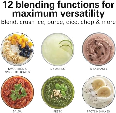 Hamilton Beach Power Elite Wave Action Blender For Smoothies, 40 Oz Glass Jar, 12 Functions Including Puree, Crush Ice, 700 Watts - Black (58148A)
