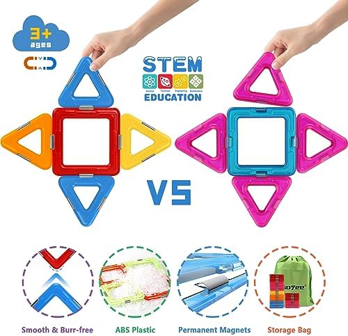 Coodoo Upgraded Magnetic Blocks Tough Tiles STEM Toys for 3+ Year Old Boys and Girls Learning by Playing Games for Toddlers Kids, Compatible with Major Brands Building Blocks - Starter Set