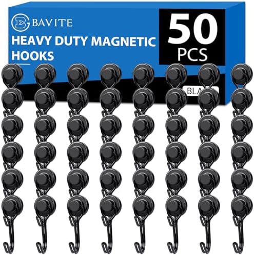 E BAVITE Swivel Swing Black Magnetic Hooks,30LBS Powerful Strong Neodymium Rare Earth Magnet Hook. Perfect for Refrigerator, Kitchen and Other Surfaces, Pack of 50