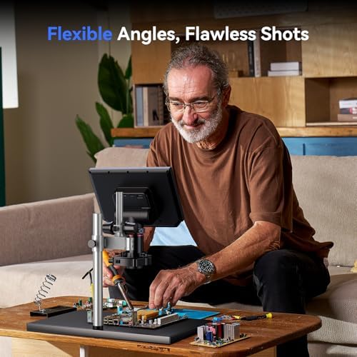 TOMLOV 4K Autofocus Microscope TM4K-AF Max, 10.1" HDMI Digital Microscope with Spin Flex Arm, Micro Soldering Microscopes for Electronics Repair, 52MP Error Coin Micro Scope Full View, Ring Light, 64G
